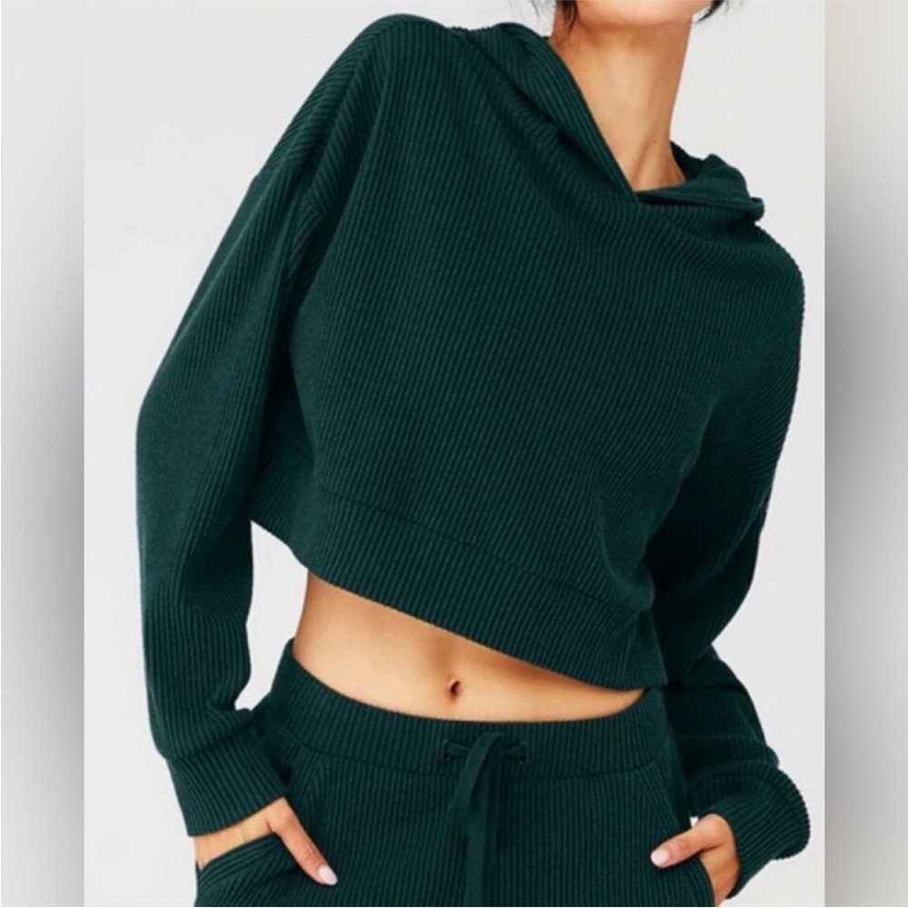 Alo Green Ribbed Muse Hoodie Sweater